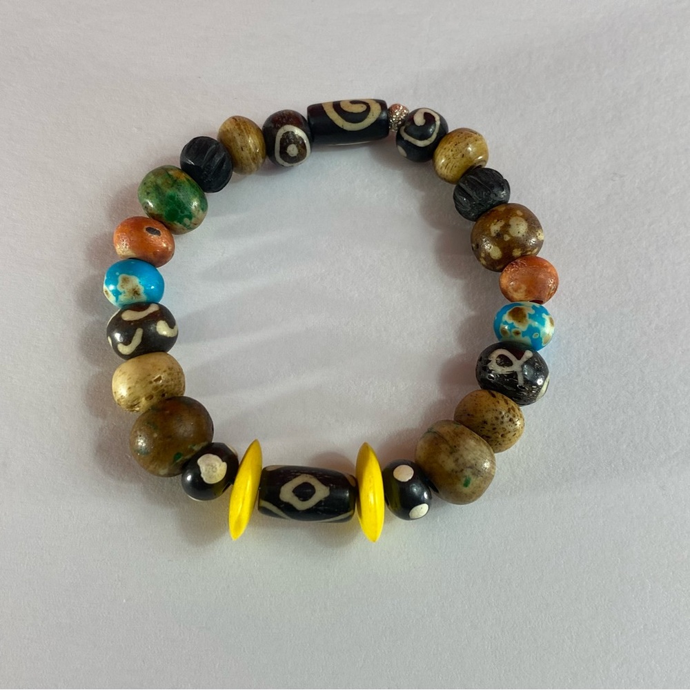 Handmade by me Buffalo bone with other gems bracelet fits kids small to medium